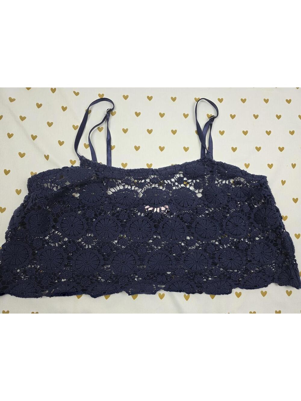Victorias Secret Crochet Blue Sheer tank top cropped Sexy Flowy SMALL